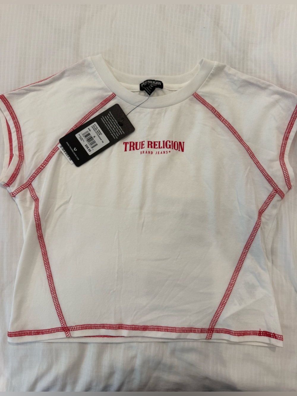 True Religion White Tee with Red Logo and Stitching
